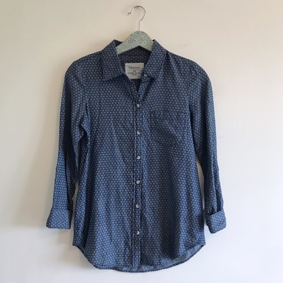 Sonoma Chambray Printed Button-up Top - Picture 1 of 5